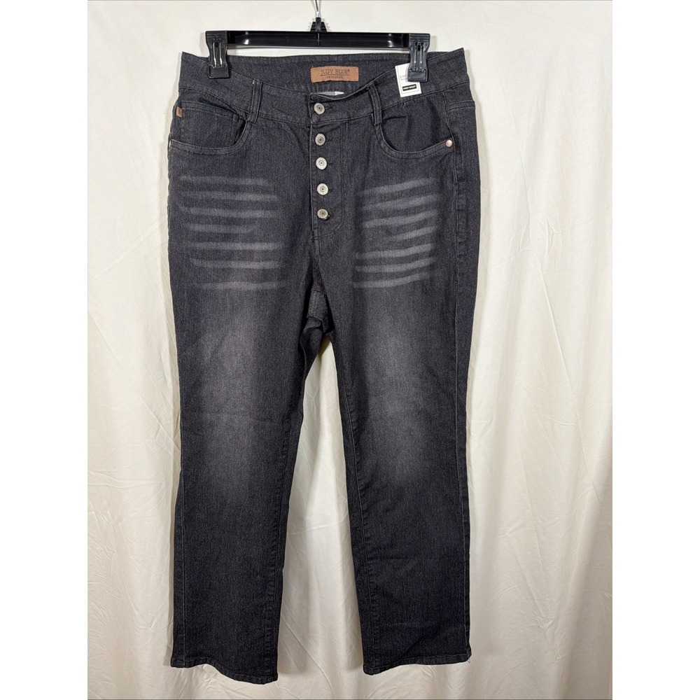 Judy Blue Jeans Womens XL Gray Charcoal Wash Button Fly High Rise Stretch